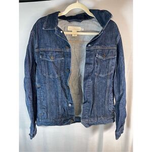 LOGG LABEL OF GRADED GOODS BLUE DENIM JEAN JACKET COAT BUTTON UP SIZE S H&M